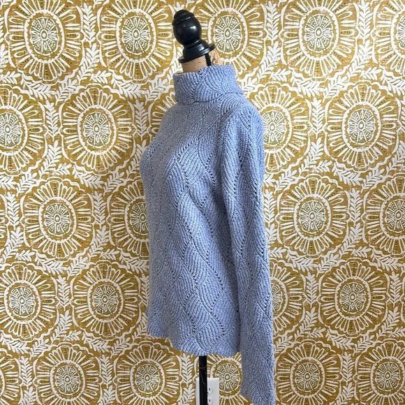 Sundance Champlain Blue Cotton/Silk Blend Pointelle Turtleneck Sweater size M - Picture 4 of 10
